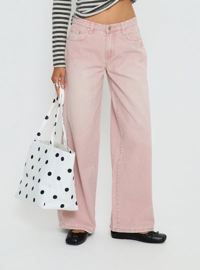 Princess Polly Lucky Dip Mid Rise Straight Leg Jeans Washed Pink
