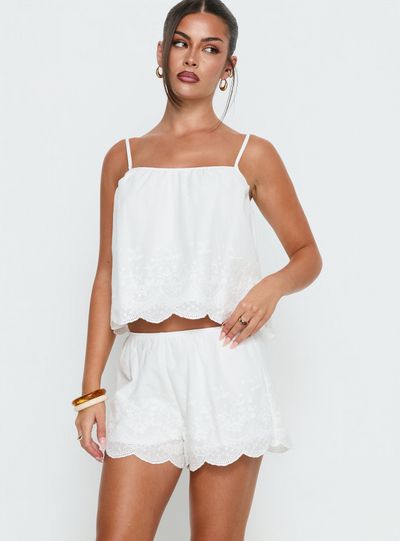 Princess Polly Madison Avenue Embroidered Detail Shorts White