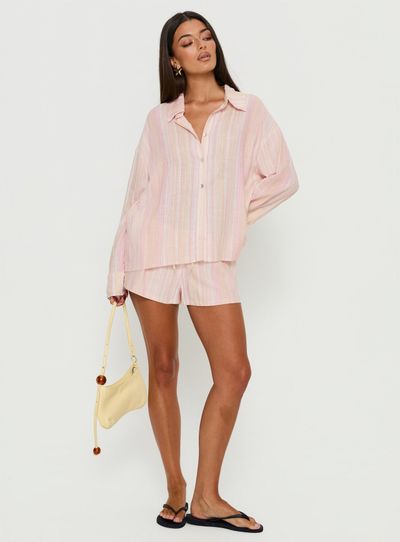 Princess Polly Opheliah Drawstring Shorts Pink Stripe