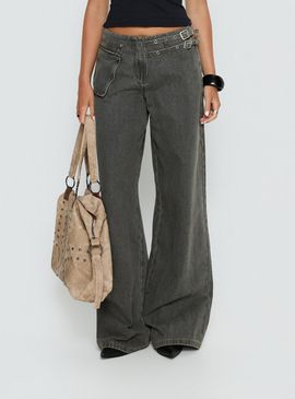 Princess Polly Paltrow Mid Rise Wide Leg Cargo Jeans Washed Grey