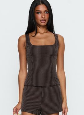 Princess Polly Party Invitations Tailored Top Brown Pinstripe