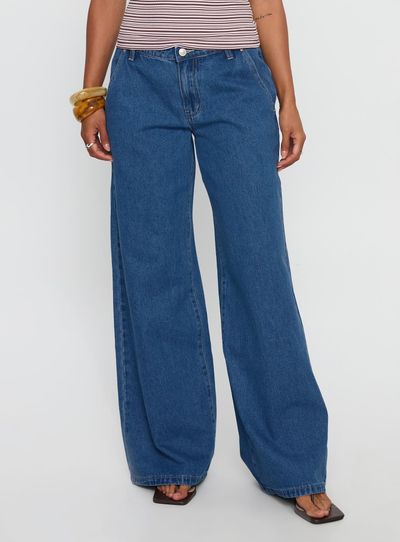 Princess Polly Polaris Mid Rise Straight Leg Jeans Mid Blue