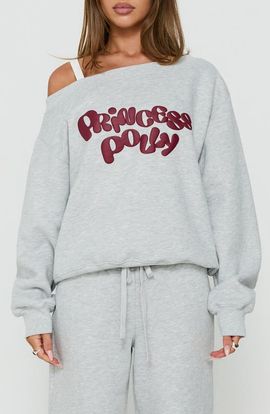 Princess Polly Princess Polly Aaleah Off Shoulder Graphic Sweatshirt