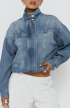 Princess Polly Princess Polly Alfea Funnel Neck Denim Bomber Jacket
