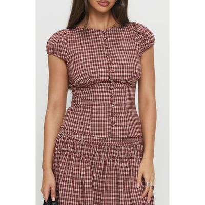 Princess Polly Princess Polly Alixandra Check Cap Sleeve Cotton Button-Up Top
