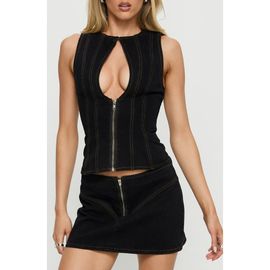 Princess Polly Princess Polly Capree Keyhole Zip Denim Top