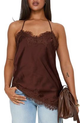 Princess Polly Princess Polly Cosetta Lace Trim Asymmetrical Halter Cami
