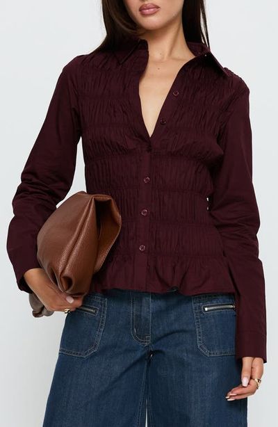 Princess Polly Princess Polly Cultivate Smocked Cotton Button-Up Shirt
