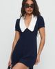 Princess Polly Princess Polly Fabiola contrast collared button up tie back mini dress in navy - 1