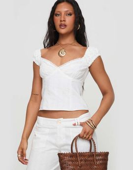 Princess Polly Princess Polly Fyrie pure cotton lace trim cap sleeve top in white