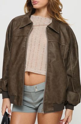 Princess Polly Princess Polly Goldsmith Water Repellent Faux Leather Jacket