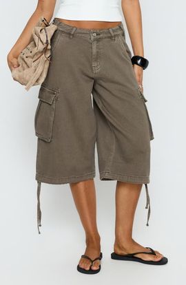 Princess Polly Princess Polly Hudsen Low Rise Longline Denim Cargo Shorts