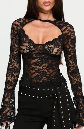 Princess Polly Princess Polly Karmel Cutout Lace Long Sleeve Top