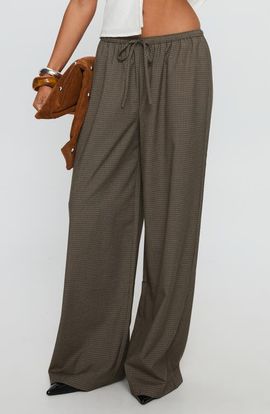 Princess Polly Princess Polly Ketrina Tie Waist Plaid Wide Leg Pants