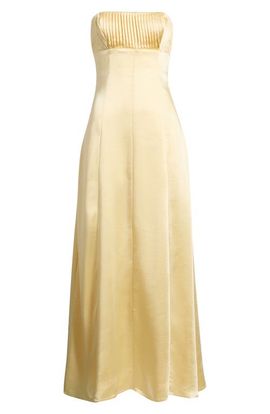 Princess Polly Princess Polly Masterpiece Pleated Strapless Satin Gown