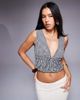 Princess Polly Princess Polly Mixing It Up shirred tie detail plunge cropped top in black gingham-Multi - 1
