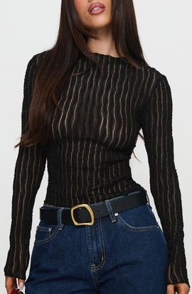 Princess Polly Princess Polly Padra Long Sleeve Semisheer Lace Top