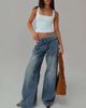 Princess Polly Princess Polly Paltrow mid rise eyelet belt waist detail wide leg jeans in mid blue - 1