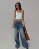 Princess Polly Princess Polly Paltrow mid rise eyelet belt waist detail wide leg jeans in mid blue - 4