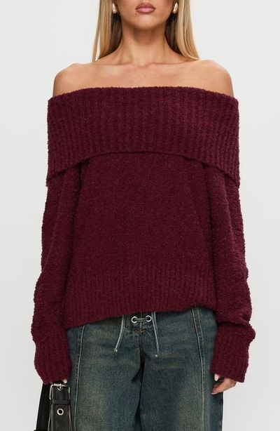 Princess Polly Princess Polly Parkley Off the Shoulder Bouclé Sweater