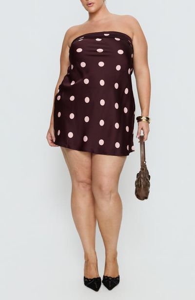 Princess Polly Princess Polly Phillipa Polka Dot Foldover Strapless Satin Minidress