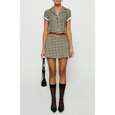Princess Polly Princess Polly Rhom Check Cotton Crop Button-Up Shirt & Miniskirt Set