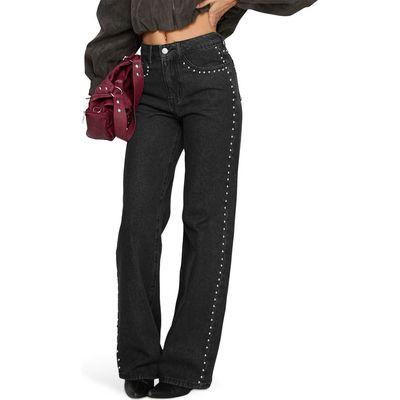 Princess Polly Princess Polly Saving Up Studded Mid Rise Straight Leg Jeans