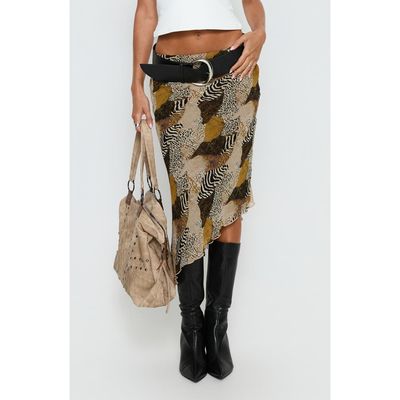 Princess Polly Princess Polly Suella Mixed Print Asymmetric Midi Skirt