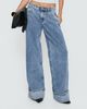 Princess Polly Ramos Diamante Low Rise Wide Leg Jeans Washed Mid Blue - 1