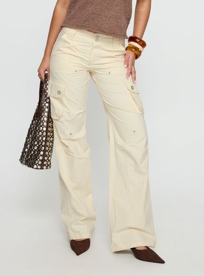 Princess Polly Remmi Cargo Pants Cream