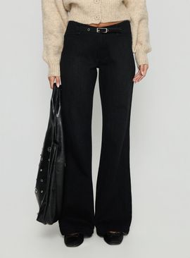 Princess Polly Slow Ride Mid Rise Bootleg Belted Jeans Washed Black