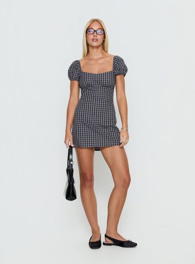 Princess Polly Sorynna Short Sleeve Playsuit Navy Check