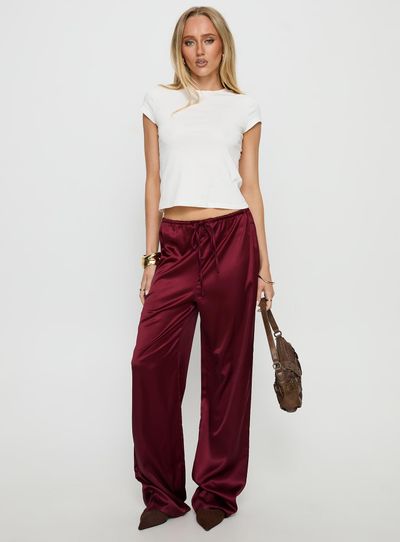 Princess Polly Soulstar Satin Pants Wine