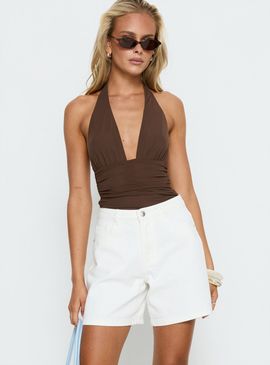 Princess Polly Torri Longline Denim Shorts Ecru