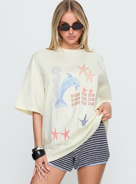 Princess Polly Under The Sun Oversized Graphic Tee Washed Cream