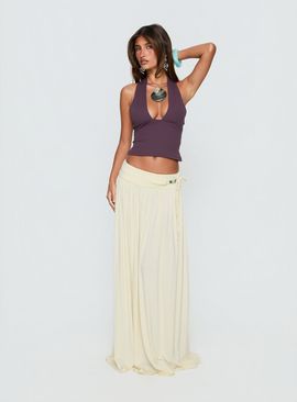 Princess Polly Velvet Storm Tie Detail Flowy Maxi Skirt Cream