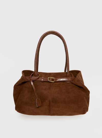 Princess Polly Yearning Faux Suede Buckle Detail Shoulder Bag Brown