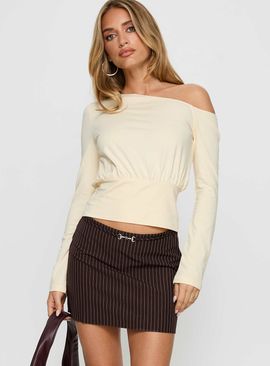 Princess Polly Yellena Buckle Mini Skirt Brown Pinstripe