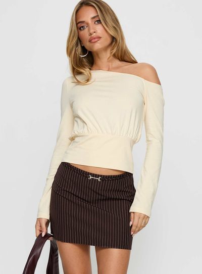 Princess Polly Yellena Buckle Mini Skirt Brown Pinstripe