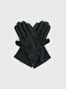 Princess Polly Zaylah Faux Leather Stud Detail Gloves Black
