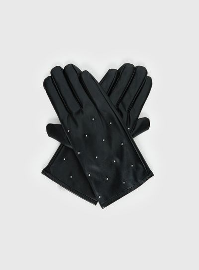 Princess Polly Zaylah Faux Leather Stud Detail Gloves Black