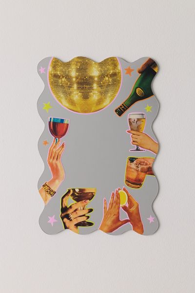 Printed Weird Printed Weird Cheers To Me Large Wall Mirror in Cheers To Me at Urban Outfitters