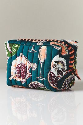 Printfresh Champagne & Caviar Peacock Feather Quilted Pouch