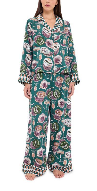 Printfresh Printfresh Champagne and Caviar Soho PJ Set Peacock Feather