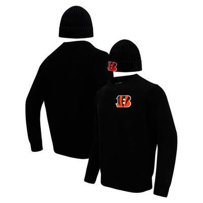 PRO STANDARD Men's Pro Standard Black Cincinnati Bengals Crewneck Pullover Sweater & Cuffed Knit Hat Box Gift Set 