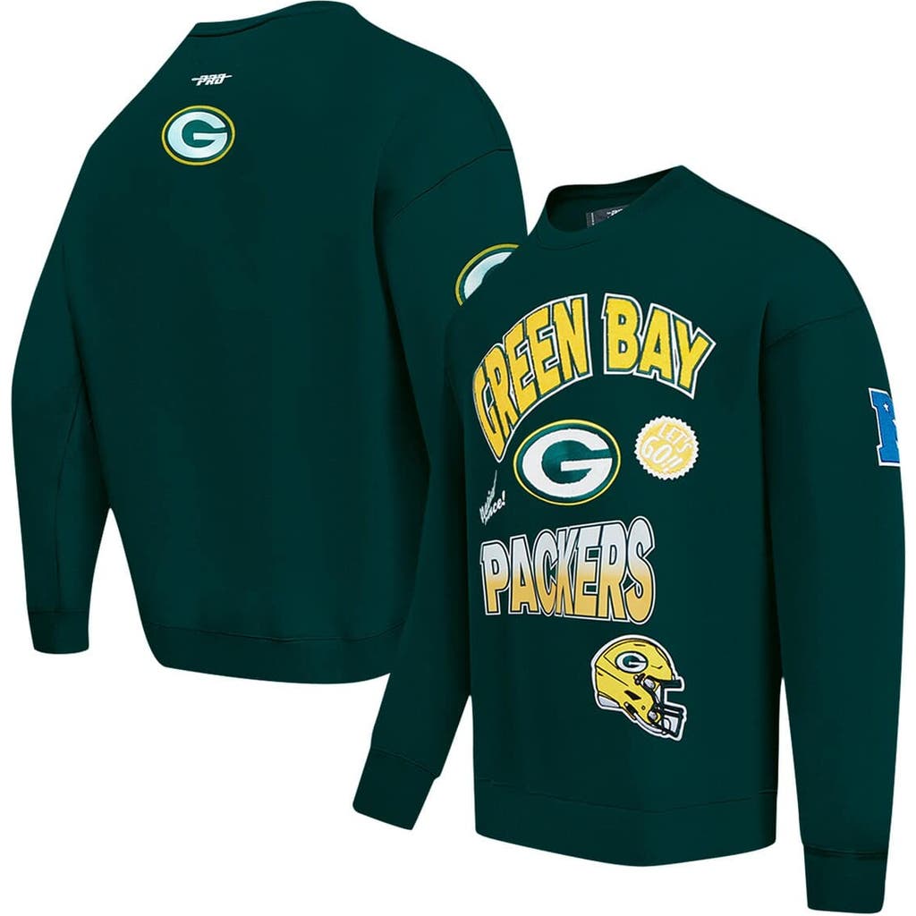 PRO STANDARD Men's Pro Standard Green Green Bay Packers Turn It Up Drop Shoulder Pullover Sweatshirt 