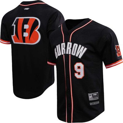 PRO STANDARD Men's Pro Standard Joe Burrow Black Cincinnati Bengals Mesh Baseball Button-Up T-Shirt 