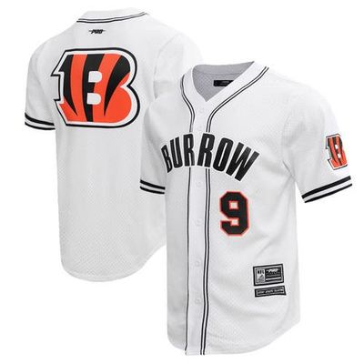 PRO STANDARD Men's Pro Standard Joe Burrow White Cincinnati Bengals Mesh Baseball Button-Up T-Shirt 