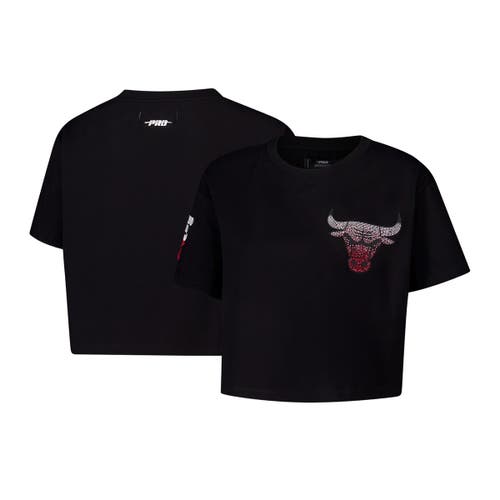 PRO STANDARD Women's Pro Standard Black Chicago Bulls Jewels Boxy Cropped T-Shirt 