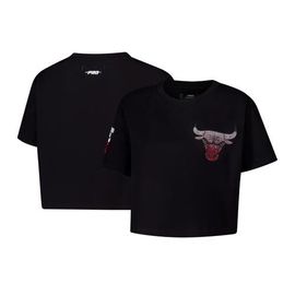 PRO STANDARD Women's Pro Standard Black Chicago Bulls Jewels Boxy Cropped T-Shirt 